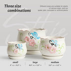 Ceramic Plant Pots with Drainage Holes and Saucers, Small Planters Set of 3 - Image 4