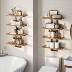 HOOBRO Floating Shelves, 15 Inch Wall Shelf Set of 4, Wall Mounted Storage Shelves 2-Tier, Hanging Bathroom Shelves, for Living Room, Bedroom, Bathroom, Kitchen, Rustic Brown and Black BF32BJP401 - Image 6