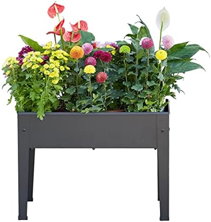 Raised Garden Bed, Elevated Planter Black Metal Plant Box with Legs Standing Garden Stand Drainage Holes Black(24" L x 11" W x 18" H) by Piksedo