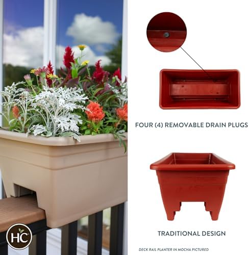 The HC Companies Deck Rail Deck Rail Planter Box, 24 Inch, Clay, 1-Pack - Image 2