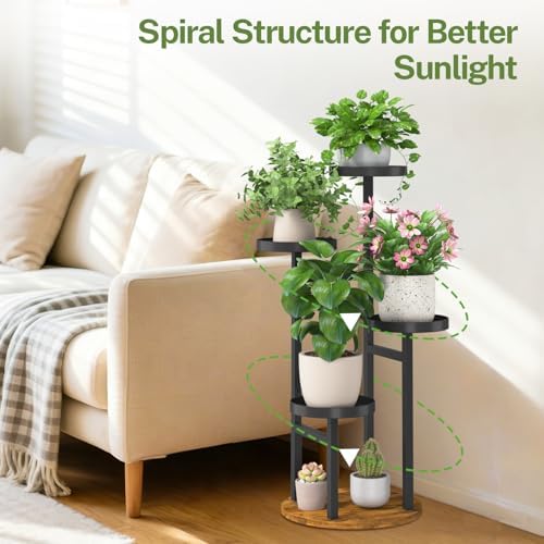 iDavosic.ly 4 Tier Plant Stand Indoor, Corner Tiered Holder Shelf, Brown - Image 6
