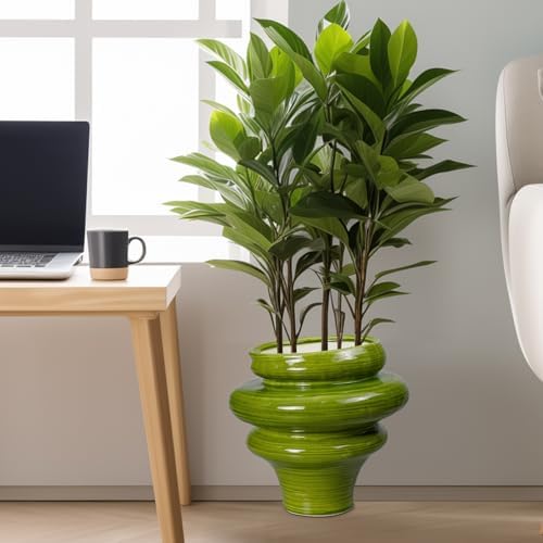 Ceramic Pot for Plants 11 Inch - Plant Pot for Indoor Outdoor, Decorative Bonsai Planter with Drainage Hole, Flower Pots for Office, Gift for Men Women, Green - Image 4