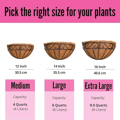 LaLaGreen Wall Planter (12 in, 4 Pack) Black Metal Coco Liner Flower Pots - Image 4