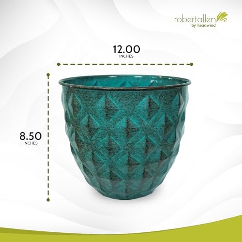 Headwind Glazed Ironstone Diamonte Collection – Surf Green 12-Inch Decorative Plant Pot, Indoor & Outdoor, Vintage Diamond-Textured, Lightweight & Weather-Resistant for Garden Use by Robert Allen - Image 2