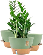 12 Inch Self Watering Pot with Visual Water Window, Drainage Holes & Watering Lip, Set of 3 Large Plastic Planters for Indoor Outdoor Plants, Modern Decorative Flower Pot (Green) by FIASON