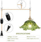 Plug in Pendant Light Fixtures,Hanging Light Fixture Corded On/Off Switch,11 inch E26 Green Glass Lampshade Pendant Lighting for Kitchen Island, Bedroom, Dining Room - Image 2