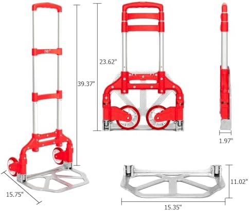 FCH Folding Hand Truck, Aluminum Portable Folding Hand Cart,155lbs Capacity Hand Cart and Dolly Ideal for Home, Auto, Office,Travel Use, Red - Image 5