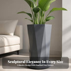 Resin Planter with Saucer Tray | Modern Matte Finish, Tapered Pot with Saucer, Clean Minimalist Look, Container Holder, for Entryway, Grey, M - Image 3