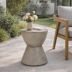 ø15.25'' Concrete Side Table End Table for Outdoor & Living Room, Modern Round Circle Hourglass Style, Durable and Lightweight, Cement Material, No Assembly, Light Gray - Image 3