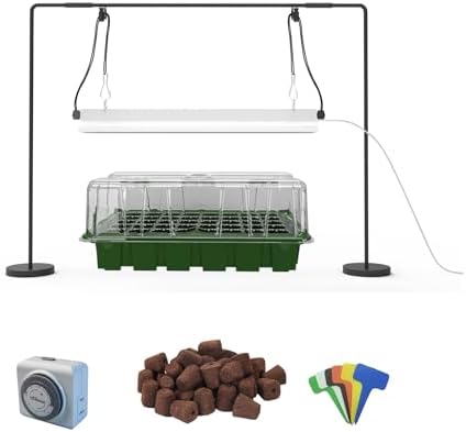 Seedling Starter Kit,40-Cell Seed Starter Tray with Huminity Domes 20,5'', Grow Light for Seed Starting, Natural White Spectrum LED Grow Lamp Stand with Outlet Timer,Rapid Rooter Soil by iGrowtek