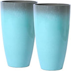 Planters for Outdoor Plants, Large Outdoor Plastic Grey to Azure Gradient Tall Flower Pots 2Pack, Patio Decor Unbreakable Resin, Lightweight Planter by SESUN-E