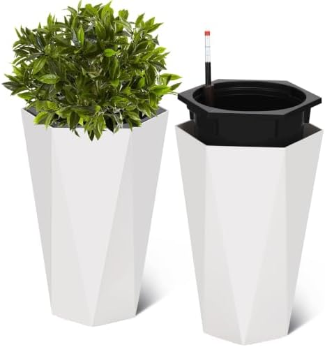 22.4" Tall Planter of 2, Self Watering Pots for Indoor Plants by EcoSummer