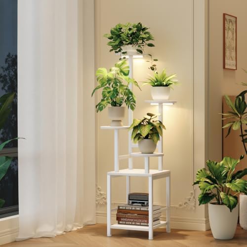 Homsorout Plant Stand Indoor with Grow Light, 5-Tiered Tall Plant Stand Indoor, Metal Plant Shelf with Adjustable Light, Ideal for Living Room, Garden, Round Patio white by Homsorout