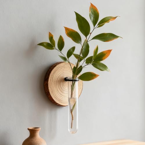 Wall Mounted Test Tube Vase with Natural Wood Slice Base, Hanging Propagation Station for Plants, Rustic Boho Home Decor (6pc Multicolor) - Image 7