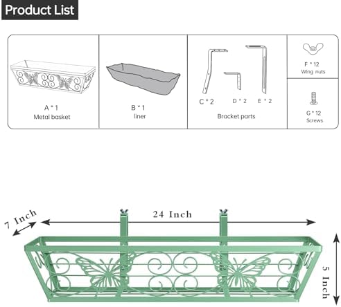 4 Pack 24 Inch Window Boxes Planters Railing Planter Box with Adjustable Brackets for Porch Fence Patio Balcony Hanging Flower Baskets with Woven Fabric for Outdoor Garden Decor - Green - Image 4