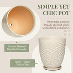 11.8 Inch Modern Ceramic Plant Pot with Saucer, Flower Pot with Drainage Hole Mesh Net,Indoor Outdoor Planter (Silk White) - Image 3