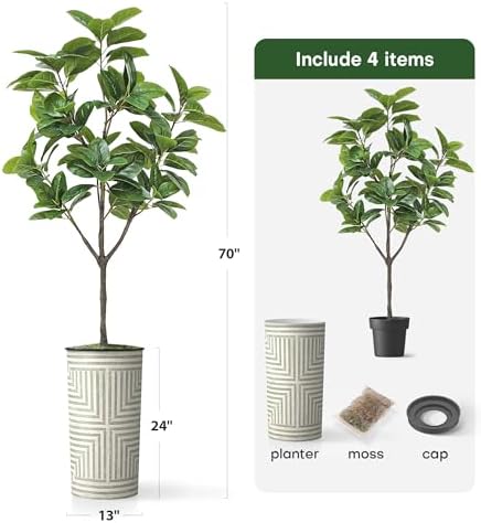 Artificial Tree in Geometric Planter, Fake Magnolia Tree for Indoor and Outdoor Home Decoration - 70" Overall Tall (Plant Pot Plus Tree) - Image 5