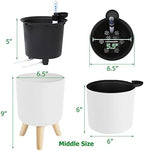 6.5" Self Watering Planters (2 Pack) for Indoor Plants with Water Indicator, White Modern Flower Pot with Wood Stand for Office Home Decor Garden - Image 4