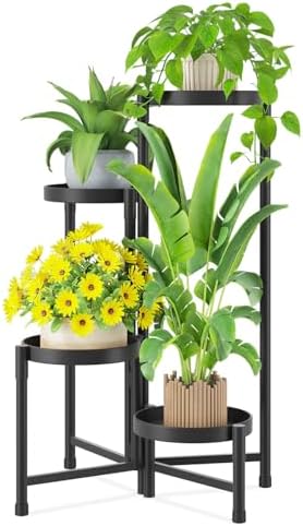 iDavosic.ly Plant Stand Indoor Outdoor, 4 Tier Metal Corner Shelf, Black by iDavosicly