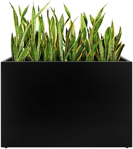 Metal Planter Box, No Installation Galvanized Steel Folding Rectangular Planter with Drainage Holes, 35.5"x 10"x 28" Black Outdoor Planter for Porch/Patio/Garden by TISUWING