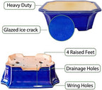 MUZHI 2pcs Green Ceramic Bonsai Planter Pots with Bamboo Tray 6.2 “ & 5.3”, Rectangular Glazed Bonsai & Succulent Cactus Starter Pot with Drainage Ice Crack Design (Crackle Glazed 10") - Image 3