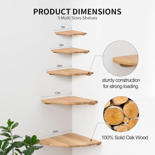 Corner Wall Shelf,12inch Solid Oak Wood Floating Corner Shelf with Wire Hole Corner Wall Storage Display Shelves for Living Room Bedroom Bathroom Kitchen - Image 5