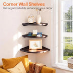 Floating Corner Shelves Set 2 12inch Walnut Solid Oak Rounded Corner Shelves Wall Mounted with Cable Hole Wood Corner Hanging Shelves for Living Room Bedroom Bathroom Kitchen - Image 4