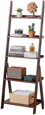 Maydear Bamboo Ladder Shelf Bookcase, 5-Tier Leaning Bookshelf Free Standing Organizer Storage Shelves for Living Room, Bedroom, Kitchen, Home Office, Balcony, Dark Walnut by Maydear
