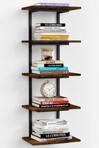 Harwaya 5 Tier Wall Bookshelf Unit for Bedroom Books, Large Floating Book Shelves Wall Mounted, Rustic Wood Lack Tiered Hanging Shelf for Kitchen Office Living Room Corner (Dark Brown) by Harwaya