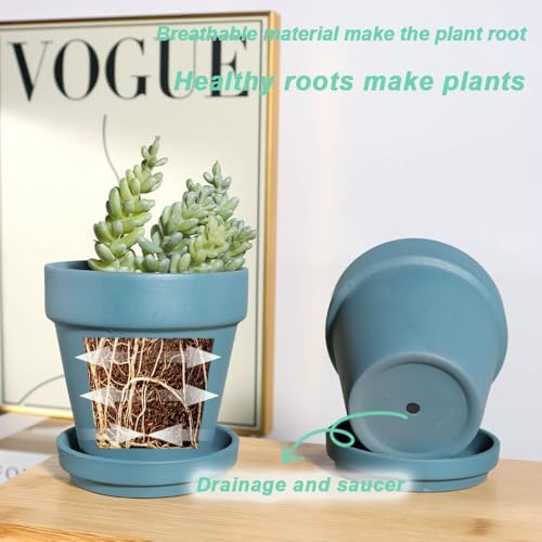 vensovo 4 Inch Steel Blue Terracotta & Clay Pots with Saucer, 6 Pack - Image 5