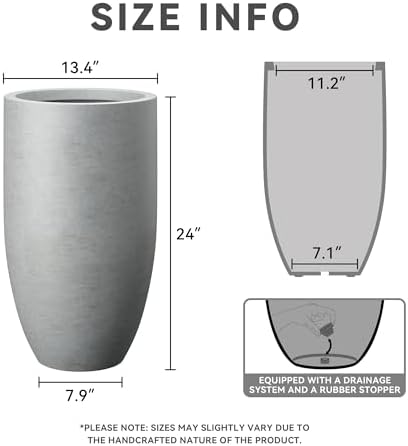 Kante Large Round Tapered Pale Gray Concrete Planter 24" Tall, Outdoor - Image 2