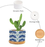 Chinoiserie French Cairo Planter Ceramic Blue and White Floral Round Plant Pots with Drainage Holes and Bamboo Tray Pot for Pots Outdoor Indoor Plants - Image 3