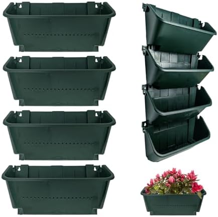 Self-Watering Wall Mounted Planter Set, Indoor and Outdoor Vertical Planter, Stackable Wall Mounted, for Balcony Decoration(Blackish Green 4 Pack) by Unknown