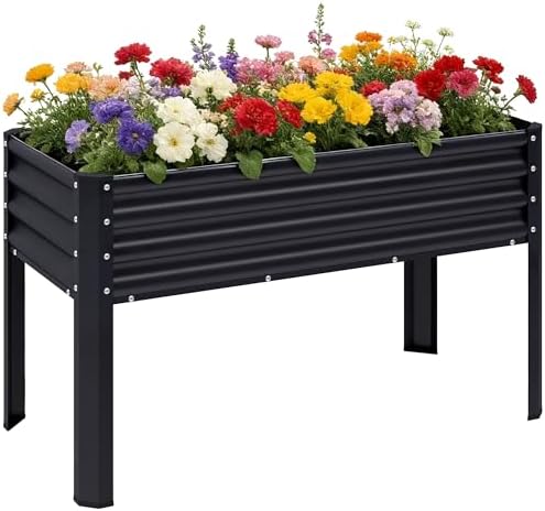 Galvanized Raised Garden Bed with Legs, 43×24×32in Large Metal Elevated Raised Planter Box with Drainage Holes for Backyard, Patio, Balcony, 400lb Capacity,Black by ChuangshuoGuard