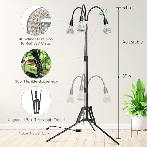 SANSI 90W Full Spectrum LED Tripod Grow Light 5000K 660nm Replaceable Bulbs - Image 3