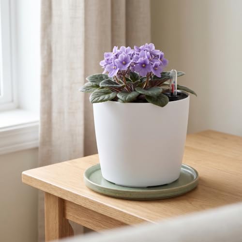 KINJOEK 4 Packs 7 Inch Self Watering Planter with Water Level Indicator, Modern Garden Decorative White Flower Pot for House Plants, Flowers, African Violets, Succulents, White - Image 5