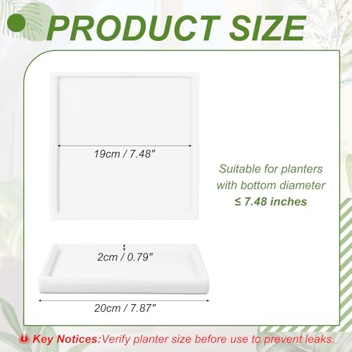 7.5 Inch Ceramic Plant Saucers, Square Flower Planter Water Trays Ceramic Plant Saucer Pot Tray -Fitting for (Outdoor/Indoors/Garden/Planting/Water/Flower/Coffee) White - Image 2