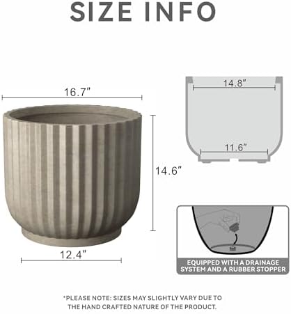 Kante Large Round Pedestal Weathered Concrete Planter 16.7" Dia, Outdoor - Image 2