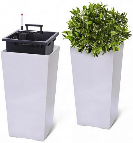 22.5 Inch Tall Planters Set of 2, Self Watering Plant Pots with Water Level Monitor, Automatic Watering System, Drainage Holes for Indoor Outdoor by Unknown