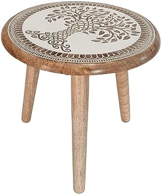 VANIYA CRAFTS® Wooden Engraved Fold-able Side Table/End Table/Plant Stand/Stool for Living Room Bedroom Restaurant Kids Play Furniture Table Round Shape (Natural White 3) - Image 3