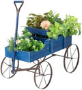 DORTALA Wood Wagon Planter, Outdoor Garden Flower Planter Cart with Wheels, Small Decorative Wood Raised Bed Plant Pot Box Stand for Backyard, Patio, Balcony, Blue by DORTALA