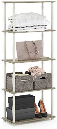 Furinno Turn-N-Tube 5-Tier Multipurpose Shelf / Display Rack / Storage Shelf / Bookshelf, Classic Tubes, Sonoma Oak/White - Image 5
