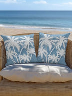Outdoor Pillows Waterproof Set of 2, Tropical Palm Tree Patio Throw Pillows for Couch Bed Sofa with Insert, Vintage Sky Blue Exotic Botanical Plants Decorative Reading/Camping Pillow Set 18x18 Inch - Image 6