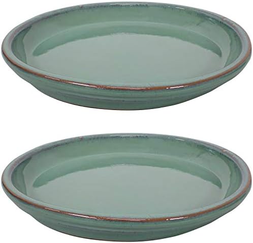 Sunnydaze 12" Ceramic Plant Saucers for Planters, 2pk, Seafoam by SunnydazeDecor