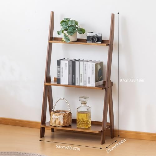 Book Shelf Bamboo Bookshelf 3-Tier Ladder Shelf, 38.19”Freestanding Open Bookcase Book Bathroom Storage Unit Plant Stand(Brown) - Image 2