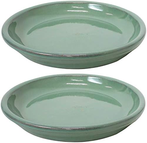 Sunnydaze 7" Ceramic Plant Saucers for Planters, 2pk, Seafoam by SunnydazeDecor