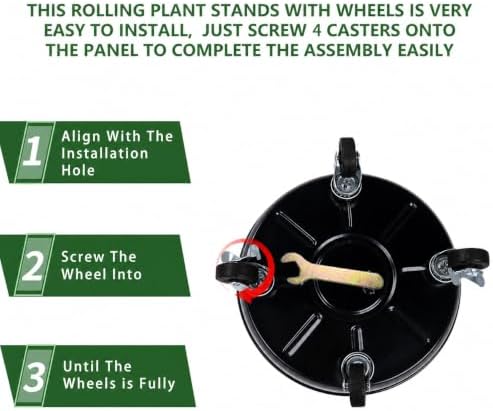3 Pack Metal Plant Caddy with Wheels 12 Inch Black, Round Rolling Heavy Duty Plant Dolly, Heavy Plant Pot Mover Outdoors or Indoors, The Metal Wheel Can Rotate 360 Degrees or Lockable. - Image 3