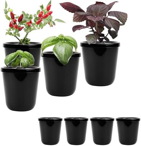 Kratky Method Hydroponic Planter Kit, 8 Hydroponic Planter Plus 24 Growing Sponges for Herbs, Hydroponic Mini Buckets for Windowsill Herb Garden, Hydroponic Growing System for Vegetables (Black) by Kiicii