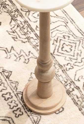 Kate and Laurel Wegner Transitional Wood and Marble Round Drink Table; 8 x 8 x 23; White Marble and Light Natural Wood; Modern Pedestal Table for Use as Indoor Plant Stand or Decorative Mini Table - Image 6