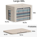CYhom 3Pack Foldable Storage Bins - Frame Storage Box Linen Fabric Stackable Clothes Container Organizer with Clear Window & Carry Handles Large Capacity (Large-66L, Beige) - Image 4